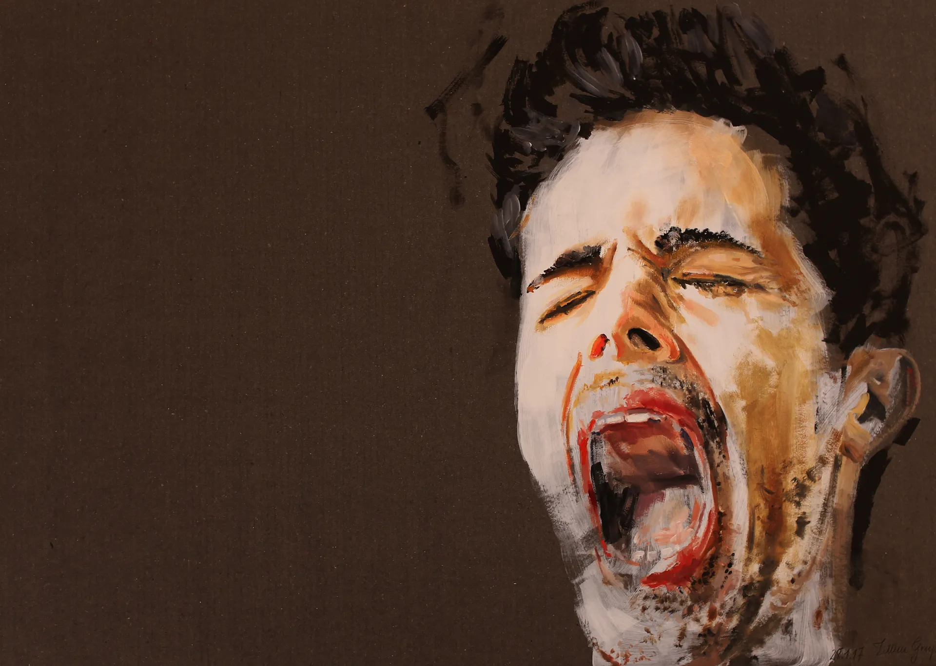 Junger, schreiender Mann in Abstraktion.